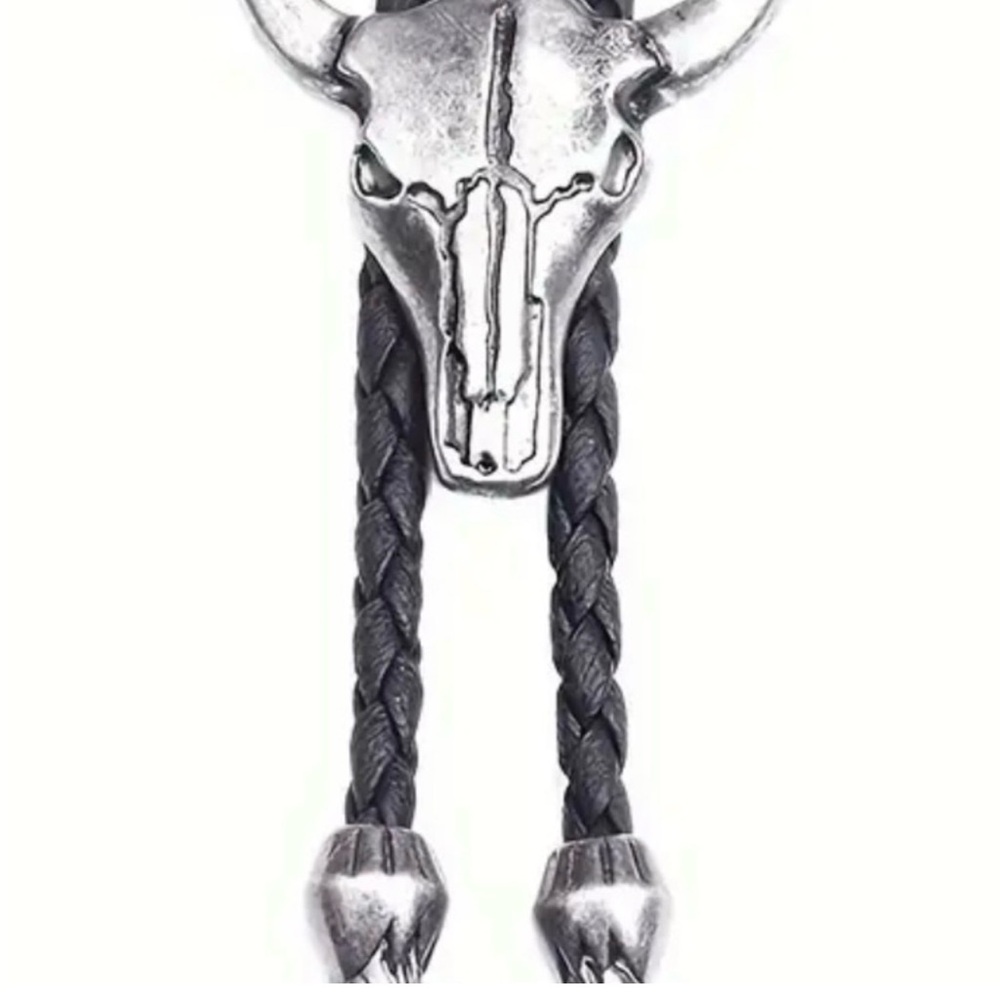 Bull Head Silver and Black Bolo Tie